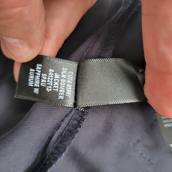 Koral Womens XS Navy Satin Bomber Jacket‎ Zip Up Athletic Track Style - Picture 9 of 10